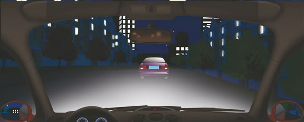 在图中这种环境超车时，要先变换远近光灯告知前车，待前车让行后，开启远光灯超越。