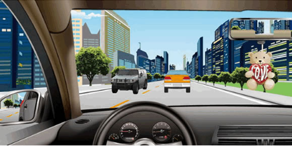 如图所示，驾驶机动车时，前风窗玻璃处悬挂放置干扰视线的物品是错误的。
