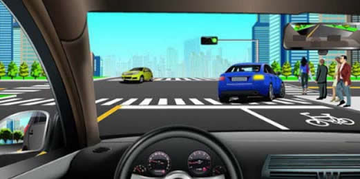 如图所示，驾驶机动车跟随前车右转弯时，应当注意的是什么？