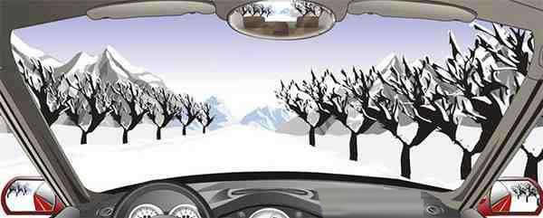 在积雪覆盖的冰雪路行车时，可根据路边树木、电杆等参照物判断行驶路线。