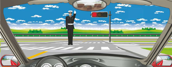 交通警察发出的是禁止通行手势信号。
