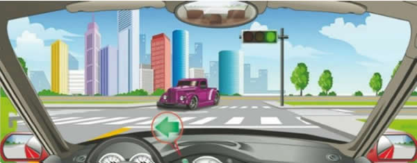 驾驶机动车遇到这种信号灯，可在对面直行车前直接向左转弯。