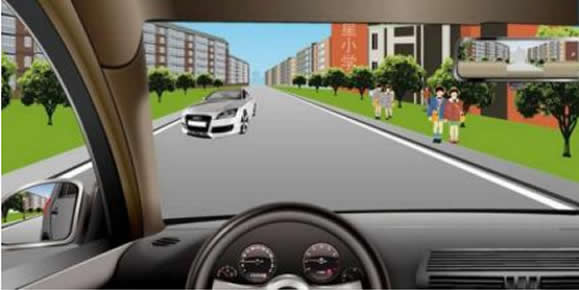 如图所示，驾驶机动车遇到这种情况，不仅要控制车辆留出会车空间，而且要注意与右侧的儿童保持足够的安全距离。