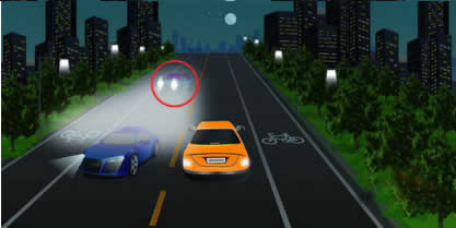 如图所示，红圈中标记车辆使用灯光的方法是正确的。
